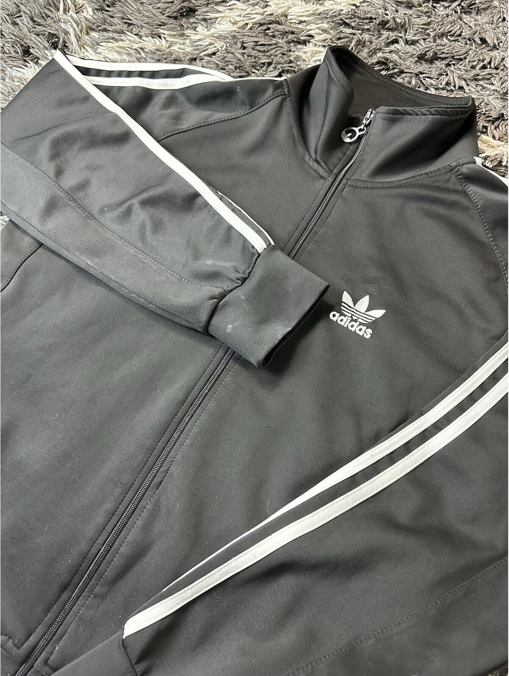 Adidas Trefoil Track Jacket Mens Size XL Black White Stripe Zip Up Sweatshirt